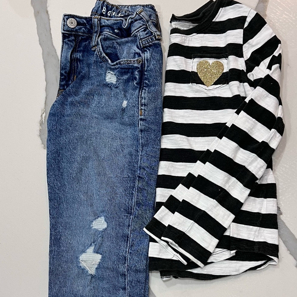 Little Girls outfit! Size 8 gap jeans and 7 osh gosh top